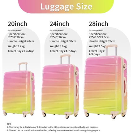 Hardshell Luggage Sets 3 Piece Gradient Color Expandable Suitcase With Spinner Wheels And TSA Lock Lightweight 20 24 28 Available,Pink Green