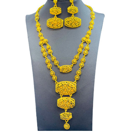 Gold Jewelry Suit Arabic Bridal Wedding Necklace Bracelet Earrings Ring