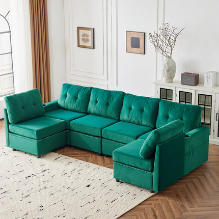 Velvet Modular Combination Sofa With Storage, Living Room Combination Sleeper Sofa
