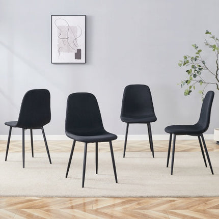 Luxury Simple Chair - Set Of 4 BLACK Linen-Cotton Material High Resilience Dining Chair With Metal Black Leg.Integral Metal Leg Architecture,Suitable For Various Interior Decoration Styles.