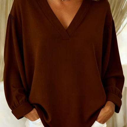 Womens Casual V-neck Long-sleeve Pullover T-shirt In Solid Colors And Multiple Shades