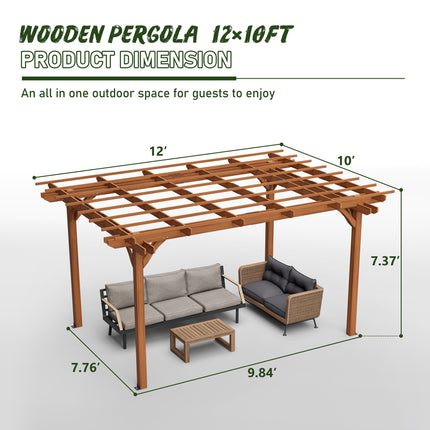 Outdoor Wood Pergola, Wooden Patio Pergola Gazebo For Climbing Plant Support, Garden,Brown