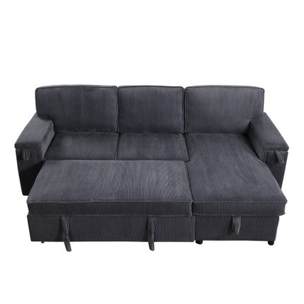 U STYLE Upholstery Sleeper GREY Sectional Sofa With Storage Space