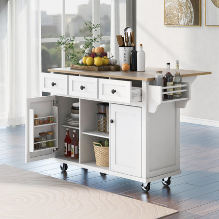 Kitchen Cart With Drop-Leaf Countertop, Cabinet Door, And Storage Racks