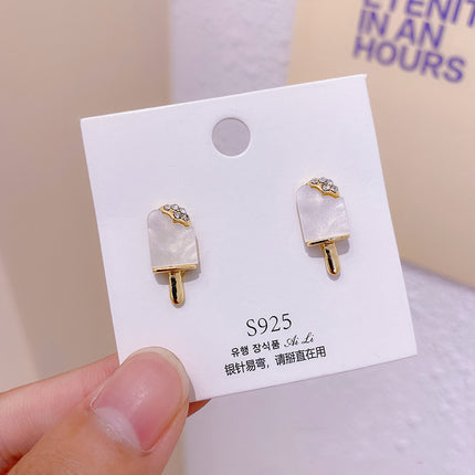 S925 Silver Needle Geometric Opal Temperament Diamond Earrings Simple