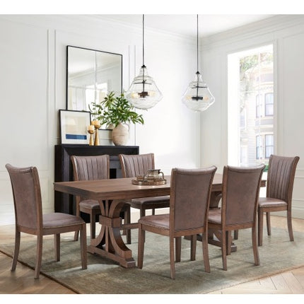 78.74 Rectangular Rubber Wood Dining Table For 6-8 With Wooden Trestle Pedestal Base,Mid Century Modern Kitchen Wooden Table Dinner Table For Dining Room, Living Room,OAK