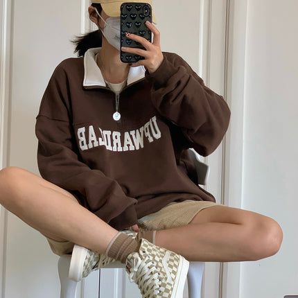 Loose National Tide Brand Half-Zip Lapel Sweater