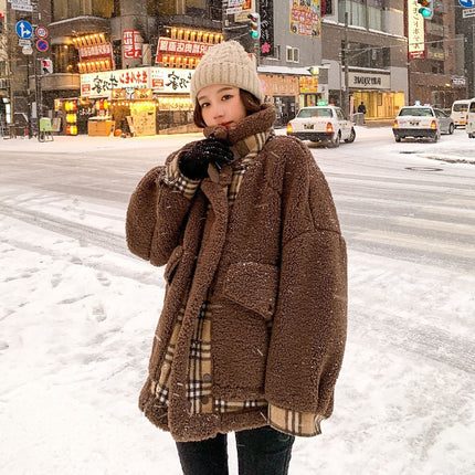 Stitching Padded Lamb Wool Coat