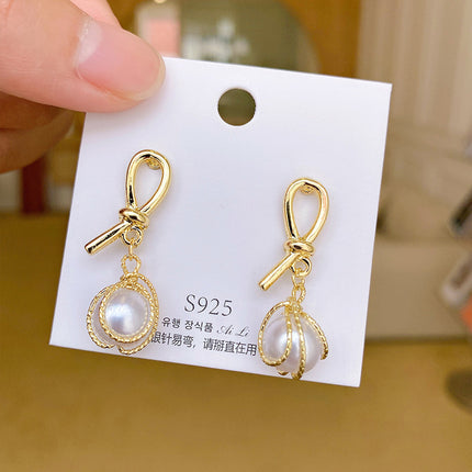 S925 Silver Needle Geometric Opal Temperament Diamond Earrings Simple