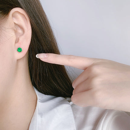 High-grade S925 Sterling Silver Screw Stud Earrings Emerald Zircon