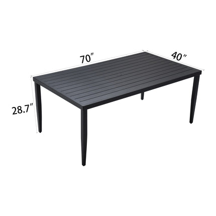 Outdoor Patio Aluminum 40x70 Rectangle Dining Table With Tapered Feet  Umbrella Hole, Ember Black