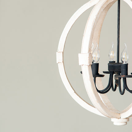 6 - Light Wood Chandelier With Adjustable Chain For Kitchen, Dining Hall Entrance, Bulb Not Included