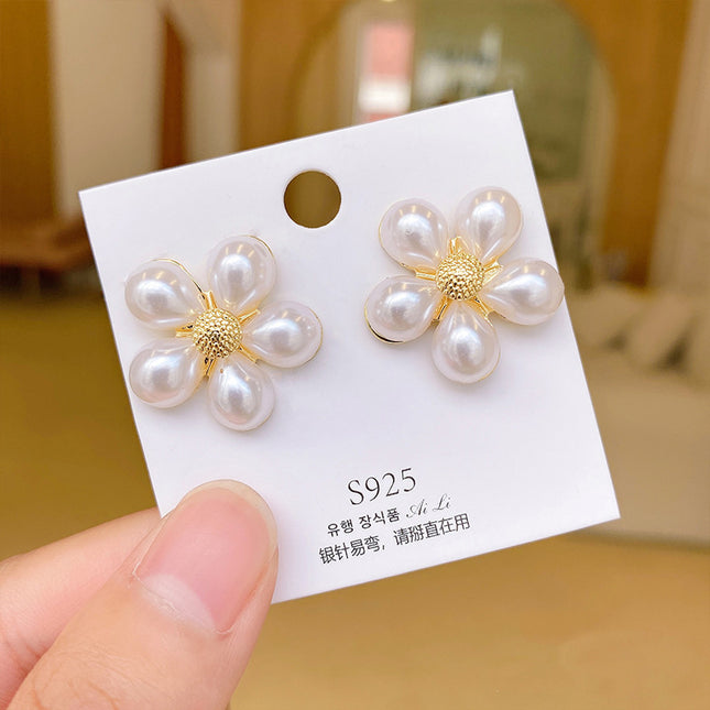 S925 Silver Needle Geometric Opal Temperament Diamond Earrings Simple