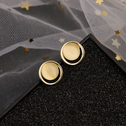 S925 Silver Needle Geometric Opal Temperament Diamond Earrings Simple