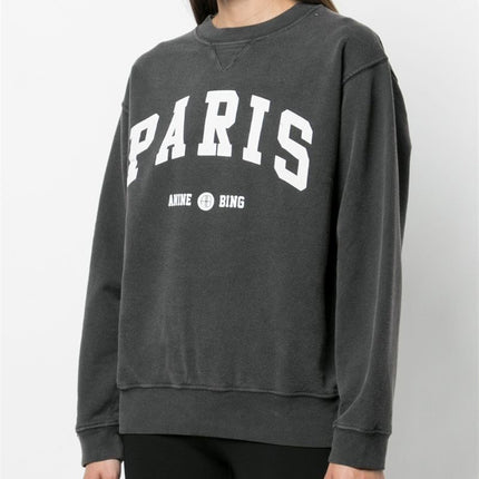 Women's Letter PARIS Black And Gray Round Neck Cotton Sweater