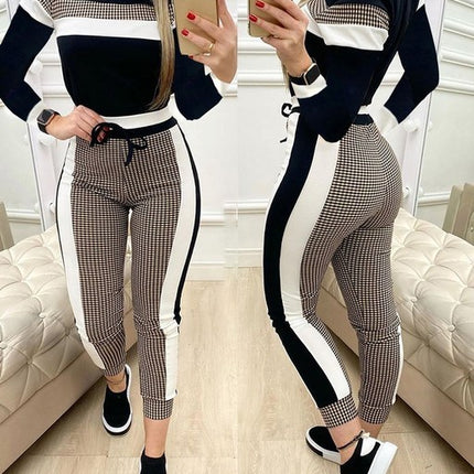 Fashion Women Sets Short Sleeve Tops High Waist Pant