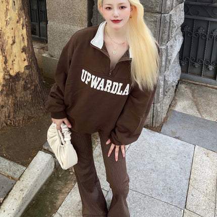 Loose National Tide Brand Half-Zip Lapel Sweater