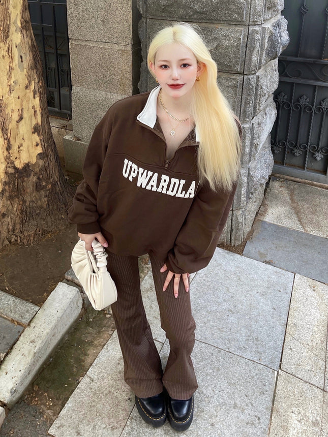 Loose National Tide Brand Half-Zip Lapel Sweater