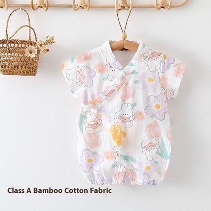 Baby Jumpsuit Summer Clothing Class A Bamboo Cotton Gauze Thin Air Conditioning Room Clothes