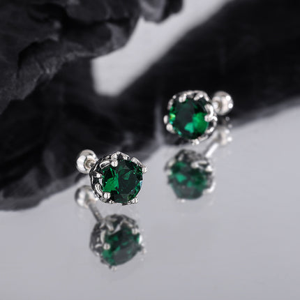 High-grade S925 Sterling Silver Screw Stud Earrings Emerald Zircon