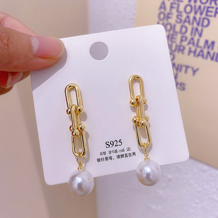 S925 Silver Needle Geometric Opal Temperament Diamond Earrings Simple