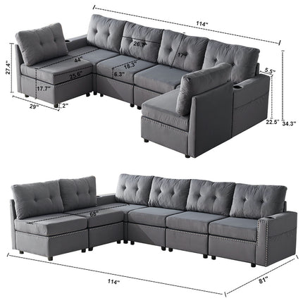 Velvet Modular Combination Sofa With Storage, Living Room Combination Sleeper Sofa
