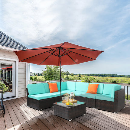 2pcs Middle Sofa Brown Gradient Rattan Lake Blue Cushion Sponge Sandwich Woven Rattan Multi Piece Set