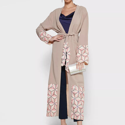 Spliced Lace Up Dubai Arab Cardigan Robe
