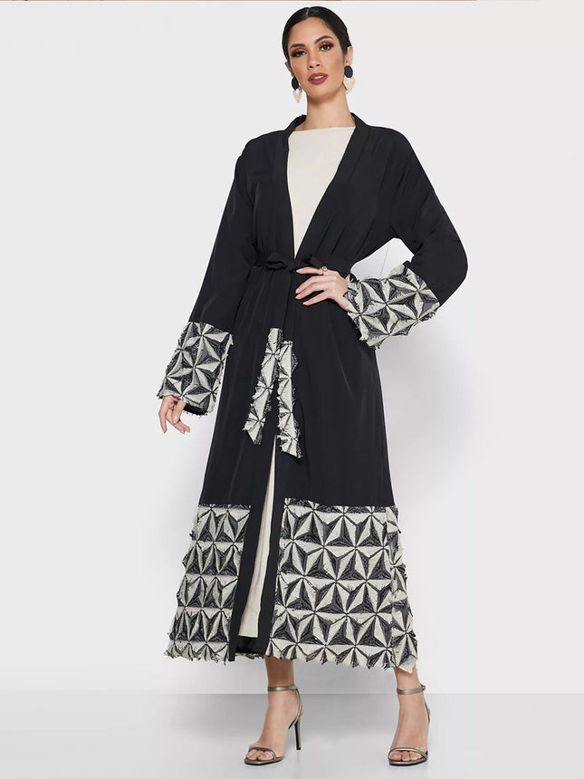 Spliced Lace Up Dubai Arab Cardigan Robe