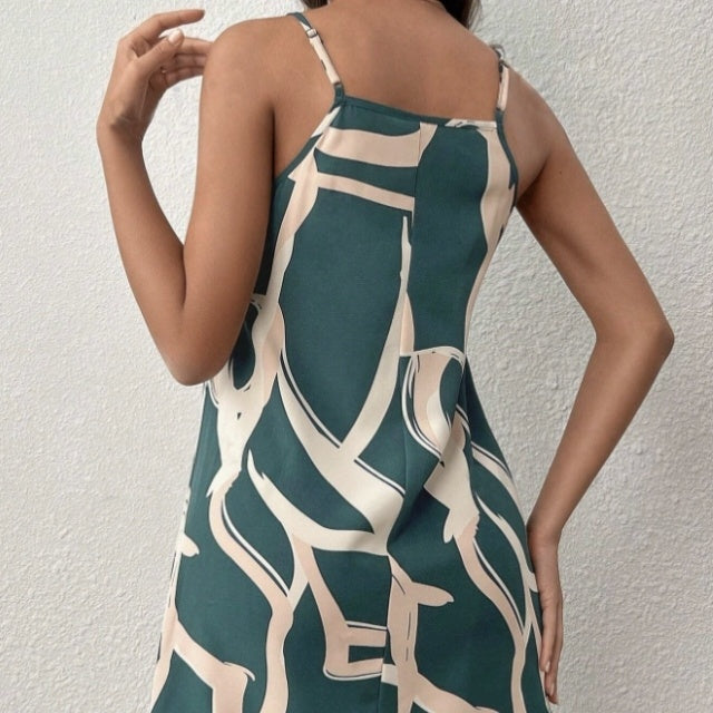 Ladies' New Vacation Style Plant Print Slimming Fashion Casual Off Shoulder Camisole Skirt