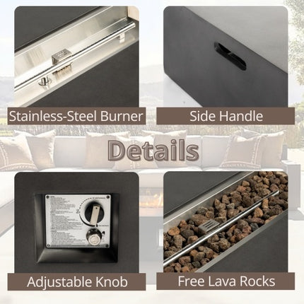 50000 BTU Large Rectangular Stone Gas Fire Pit With Lava Canopy