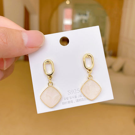 S925 Silver Needle Geometric Opal Temperament Diamond Earrings Simple