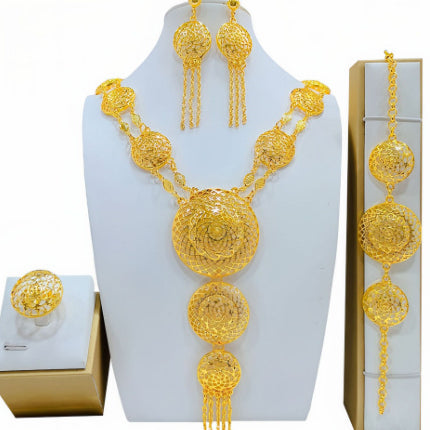 Gold Jewelry Suit Arabic Bridal Wedding Necklace Bracelet Earrings Ring