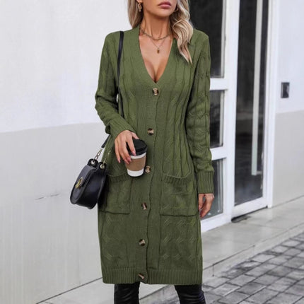 European And American Fashion Outerwear Cardigan Sweater Women's Mid-length Casual V-neck Coat