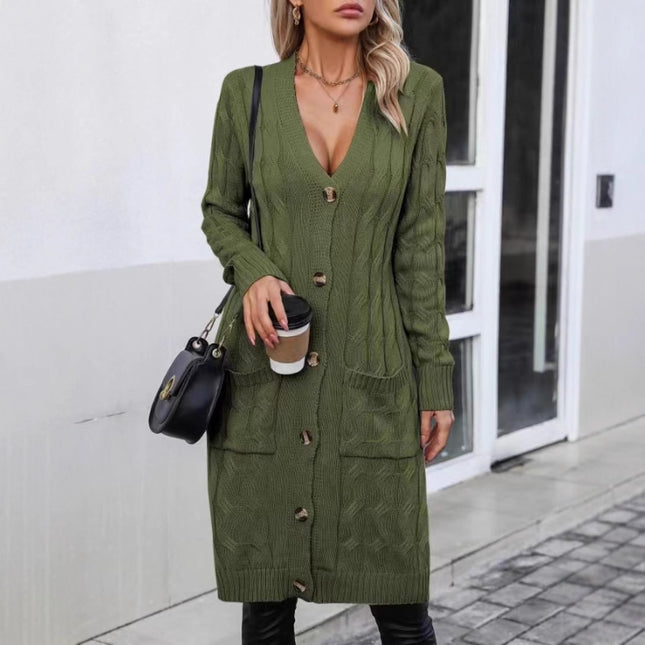 European And American Fashion Outerwear Cardigan Sweater Women's Mid-length Casual V-neck Coat