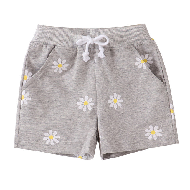 Girls' Light Gray Printing Little Daisy Shorts