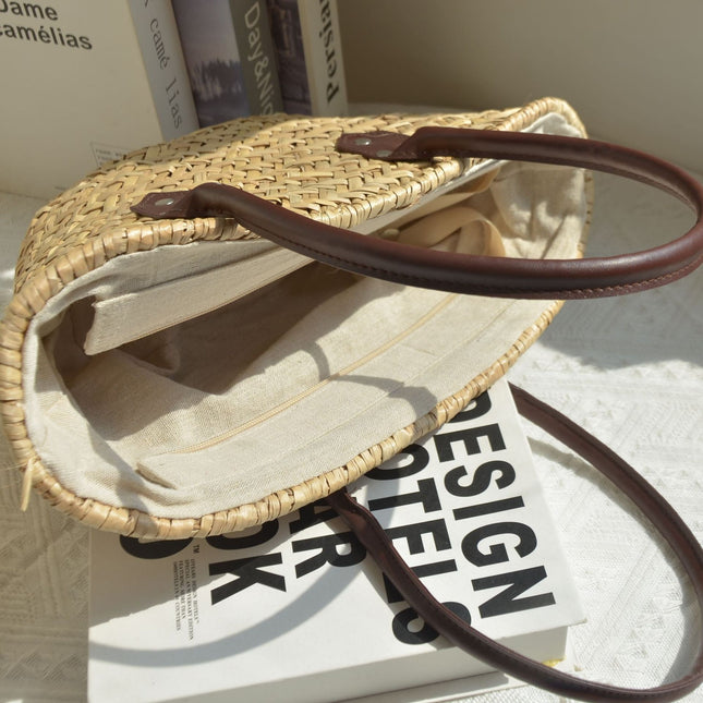 Hand-woven Water Grass Handbag Vintage Shopping Basket Bag