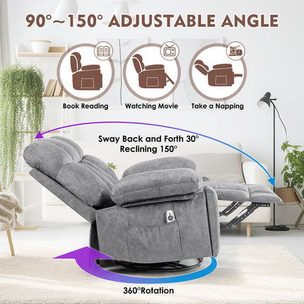 Massage Swivel Rocking Chair, Living Room Massage Chair With Vibration Massage And Heating, Ergonomic Recliner, USB Charging Port