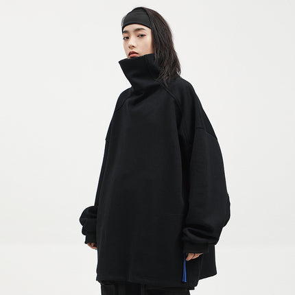 Adjustable Stand Collar Sweater Men And Women Loose Casual Solid Color Long Sleeves