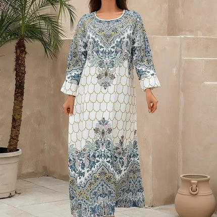 Yahua Floral Print Women's Abaya - Long Sleeved, Regular Style Dress