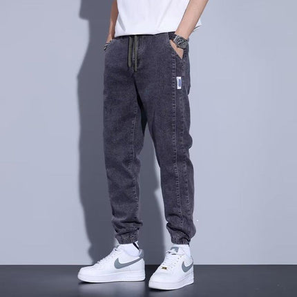 Youth Casual Harem Drawstring Elastic Elastic Beam Foot Type Men's Jeans