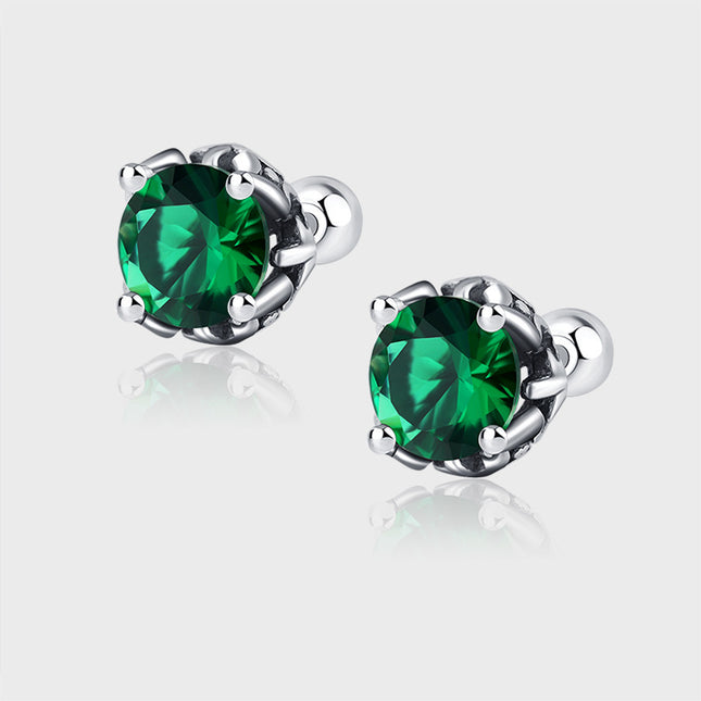 High-grade S925 Sterling Silver Screw Stud Earrings Emerald Zircon