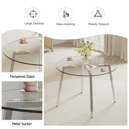Modern Minimalist Style Round Transparent Tempered Glass Table, Tempered Glass Top, Silver Metal Legs, Suitable For Kitchen, Dining Room, Living Room Unavailable Platforms- AliExpress