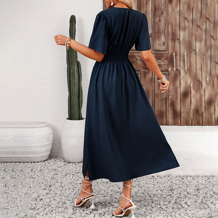 Women's Ruffle Sleeve Split Elastic Waist Polyester Dress