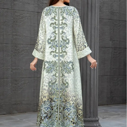 Elegant Floral Print Long Sleeve Abaya Dress