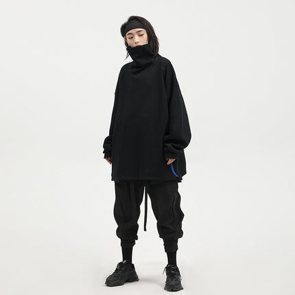 Adjustable Stand Collar Sweater Men And Women Loose Casual Solid Color Long Sleeves