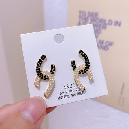 S925 Silver Needle Geometric Opal Temperament Diamond Earrings Simple