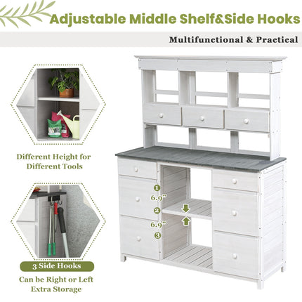 Video Provided  TOPMAX Garden Potting Bench Table, Rustic And Sleek Design With Multiple Drawers An