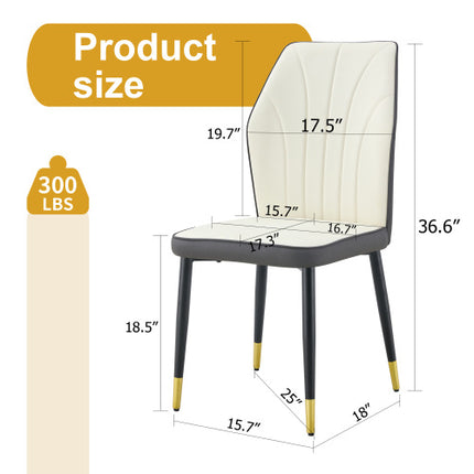 4 Modern Dining Chairs With Stylish PU Patterned Backrest And Black Metal Legs For A Comfortable Home Experience In The Kitchen, Bedroom And Office.