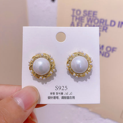 S925 Silver Needle Geometric Opal Temperament Diamond Earrings Simple